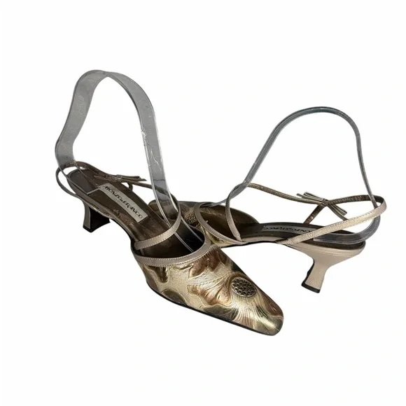 Monzo & Franco Gold Embossed Slingback Heels - Women's Sz 7.5 - Picture 3 of 15